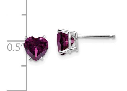 14k White Gold Heart Rhodolite Garnet Earrings (Style XE98WRG)