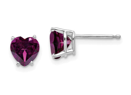 14k White Gold Heart Rhodolite Garnet Earrings (Style XE98WRG)