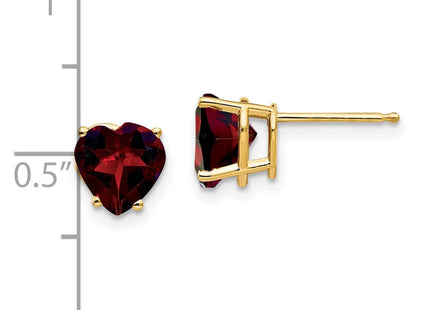 14k Heart Garnet Earrings (Style XE99GA)