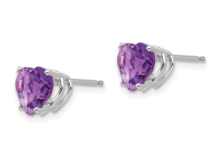 14k White Gold Heart Amethyst Earrings, 8 x 7mm