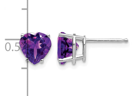 14k White Gold Heart Amethyst Earrings, 8 x 7mm