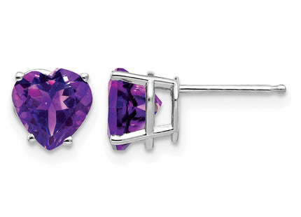 14k White Gold Heart Amethyst Earrings, 8 x 7mm