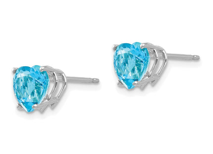 14K white gold blue topaz heart earrings, alternate view