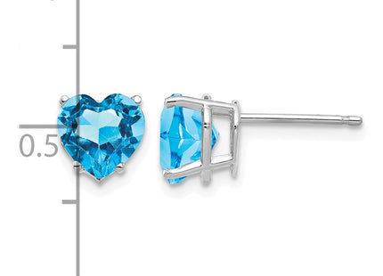14K white gold blue topaz heart earrings, further view