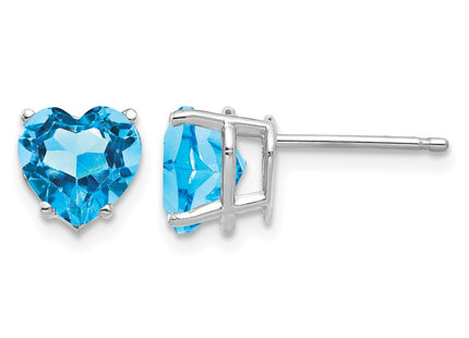 14K white gold blue topaz heart earrings