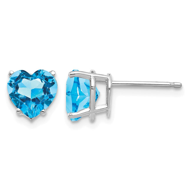 14k White Gold Heart Blue Topaz Earrings, 8 x 7mm