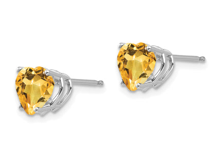 14k White Gold Heart Citrine Earrings, 8 x 7mm