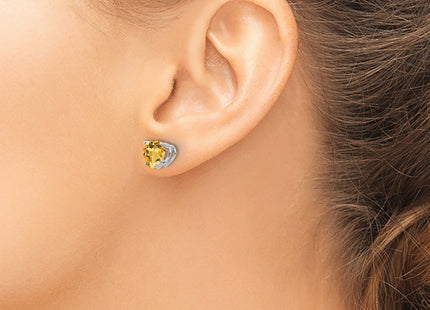 14k White Gold Heart Citrine Earrings, 8 x 7mm