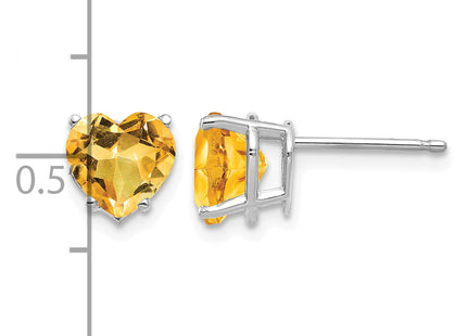 14k White Gold Heart Citrine Earrings, 8 x 7mm