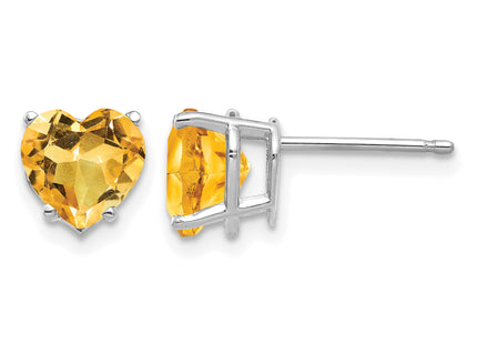 14k White Gold Heart Citrine Earrings, 8 x 7mm