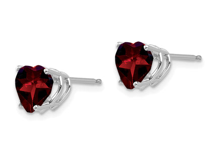 14k White Gold Heart Garnet Earrings, 8 x 7mm