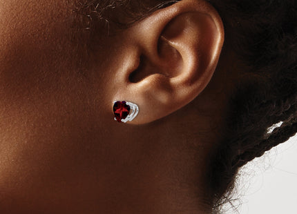 14k White Gold Heart Garnet Earrings, 8 x 7mm
