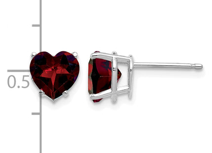 14k White Gold Heart Garnet Earrings, 8 x 7mm