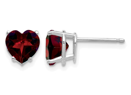14k White Gold Heart Garnet Earrings, 8 x 7mm