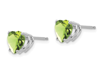 14k White Gold Heart Peridot Earrings, 8 x 7mm