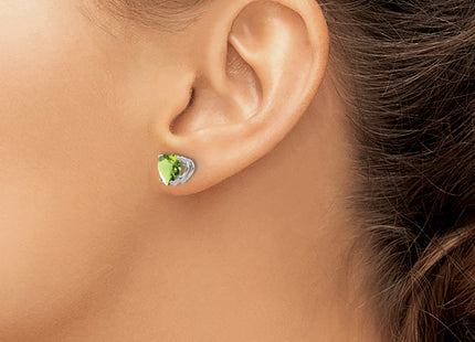 14k White Gold Heart Peridot Earrings, 8 x 7mm