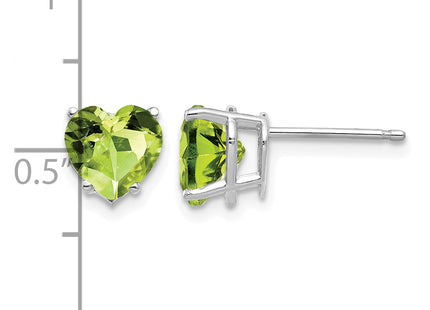 14k White Gold Heart Peridot Earrings, 8 x 7mm