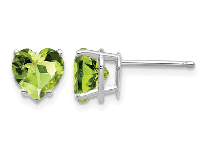 14k White Gold Heart Peridot Earrings, 8 x 7mm