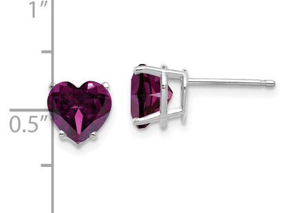 14K white gold amethyst heart earrings, further view