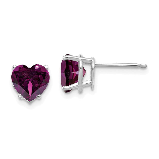14k White Gold Heart Garnet Earrings, 8 x 7mm