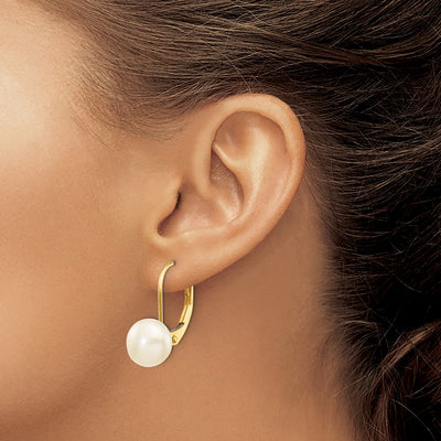 14K White Button Freshwater Cultured Pearl Leverback Earrings