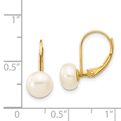 14K White Button Freshwater Cultured Pearl Leverback Earrings