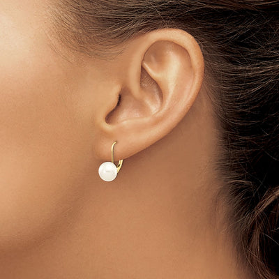 14K White Button Freshwater Cultured Pearl Leverback Earrings