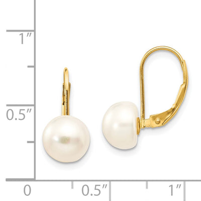 14K White Button Freshwater Cultured Pearl Leverback Earrings