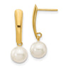14K 6- White Round Freshwater Cultured Pearl Post Dangle Earrings