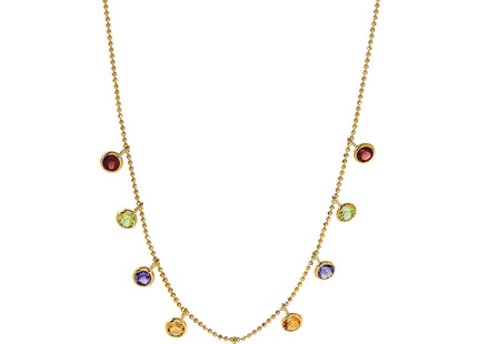 14K Multi-color Gemstone Necklace 16 w/ 2in ext.