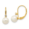 14k 6- White Round Freshwater Cultured Pearl and .06 Carat Diamond Leverback Earrings