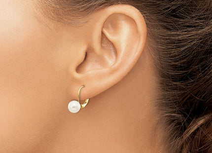 14k 7- White Round Freshwater Cultured Pearl Leverback Earrings