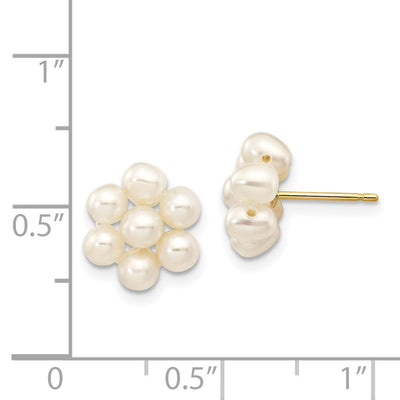 14K White Egg Freshwater Cultured Pearl Flower Earrings