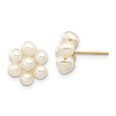 14K White Egg Freshwater Cultured Pearl Flower Earrings