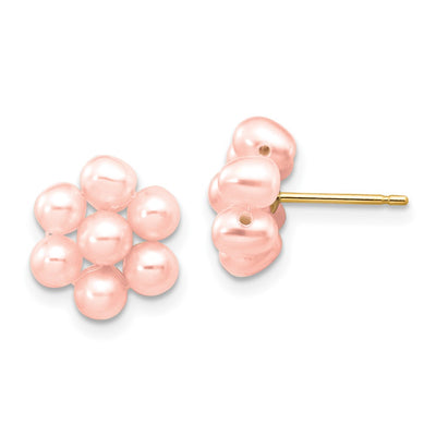 14K Pink Egg Freshwater Cultured Pearl Flower Earrings