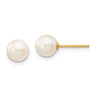14k 6- White Round Akoya Saltwater Cultured Pearl Stud Post Earrings