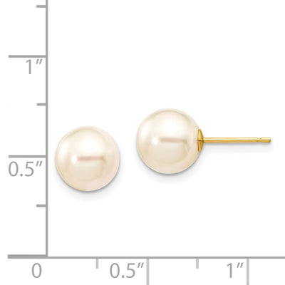 14K White Round Akoya Saltwater Cultured Pearl Stud Post Earrings
