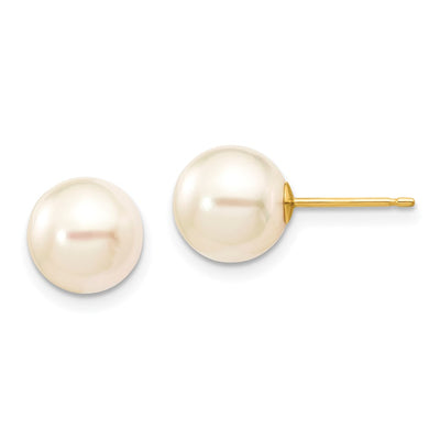 14K White Round Akoya Saltwater Cultured Pearl Stud Post Earrings