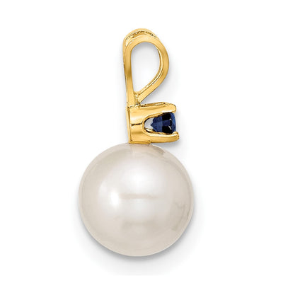 14K White Round Freshwater Cultured Pearl and .30SA Sapphire Post Earrings and Pendant Set