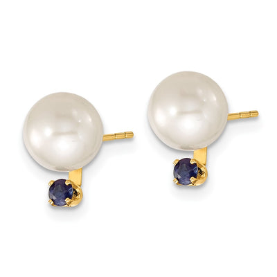 14K White Round Freshwater Cultured Pearl and .30SA Sapphire Post Earrings and Pendant Set
