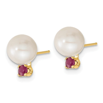 14K White Round Freshwater Cultured Pearl and .30RU Ruby Post Earrings and Pendant Set