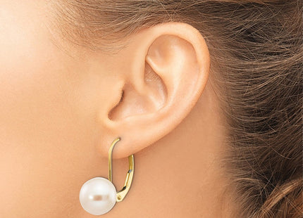 14K 8- White Round Freshwater Cultured Pearl Leverback Earrings (Style XF324E)
