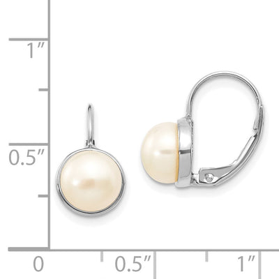 14K White Gold White Button Freshwater Cultured Pearl Leverback Earrings