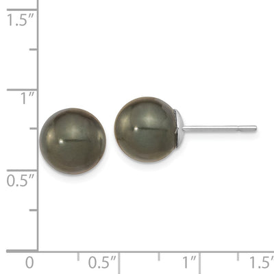 14K White Gold Black Round Tahitian Saltwater Cultured Pearl Post Earrings