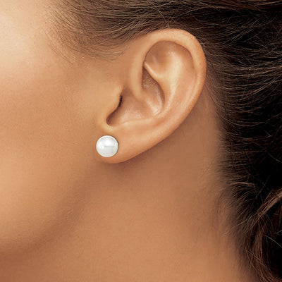 14K White Gold White Round South Sea Saltwater Cultured Pearl Post Earrings