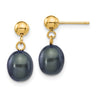 14k 7- Black Rice Freshwater Cultured Pearl Post Dangle Earrings