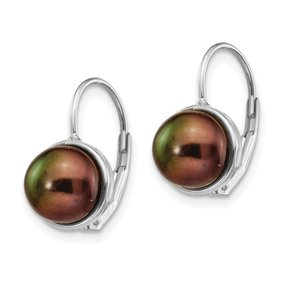 14K White Gold Black Button Freshwater Cultured Pearl Leverback Earrings
