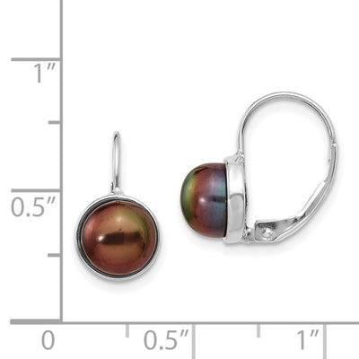 14K White Gold Black Button Freshwater Cultured Pearl Leverback Earrings