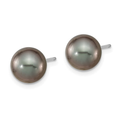 14K White Gold Black Round Tahitian Saltwater Cultured Pearl Post Earrings