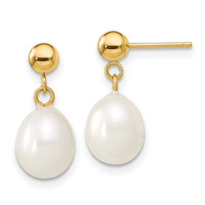 14K White Rice Freshwater Cultured Pearl Necklace and Post Earring Set